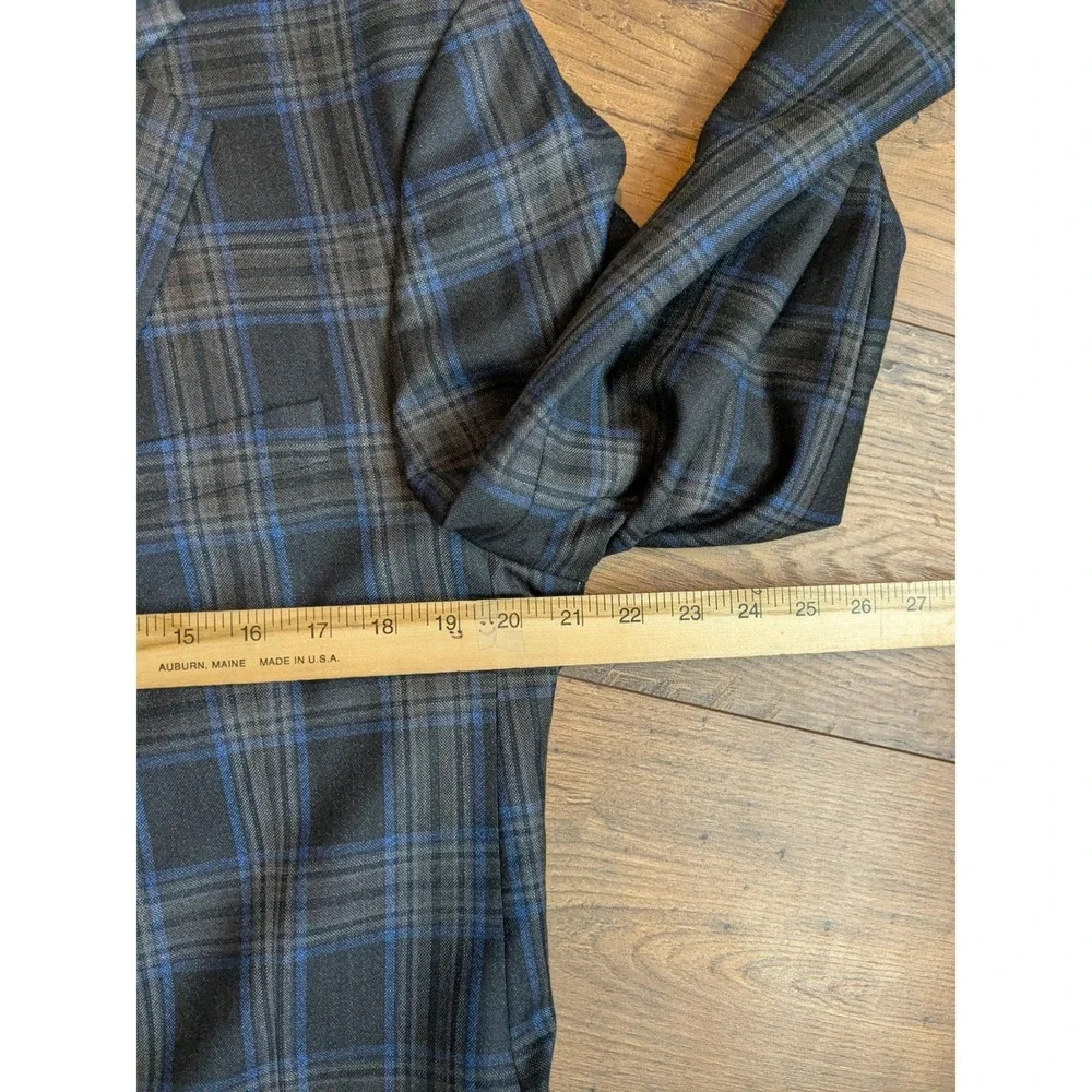 Peter Millar Plaid Sport Coat Blazer Men Charcoal Blue Wool Blend Two Button 44T